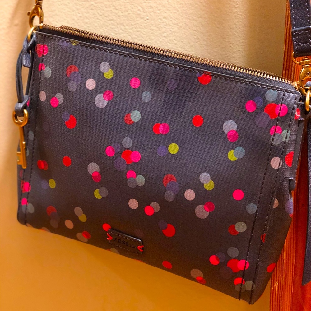 Fossil Navy Crossbody PolkaDot Purse